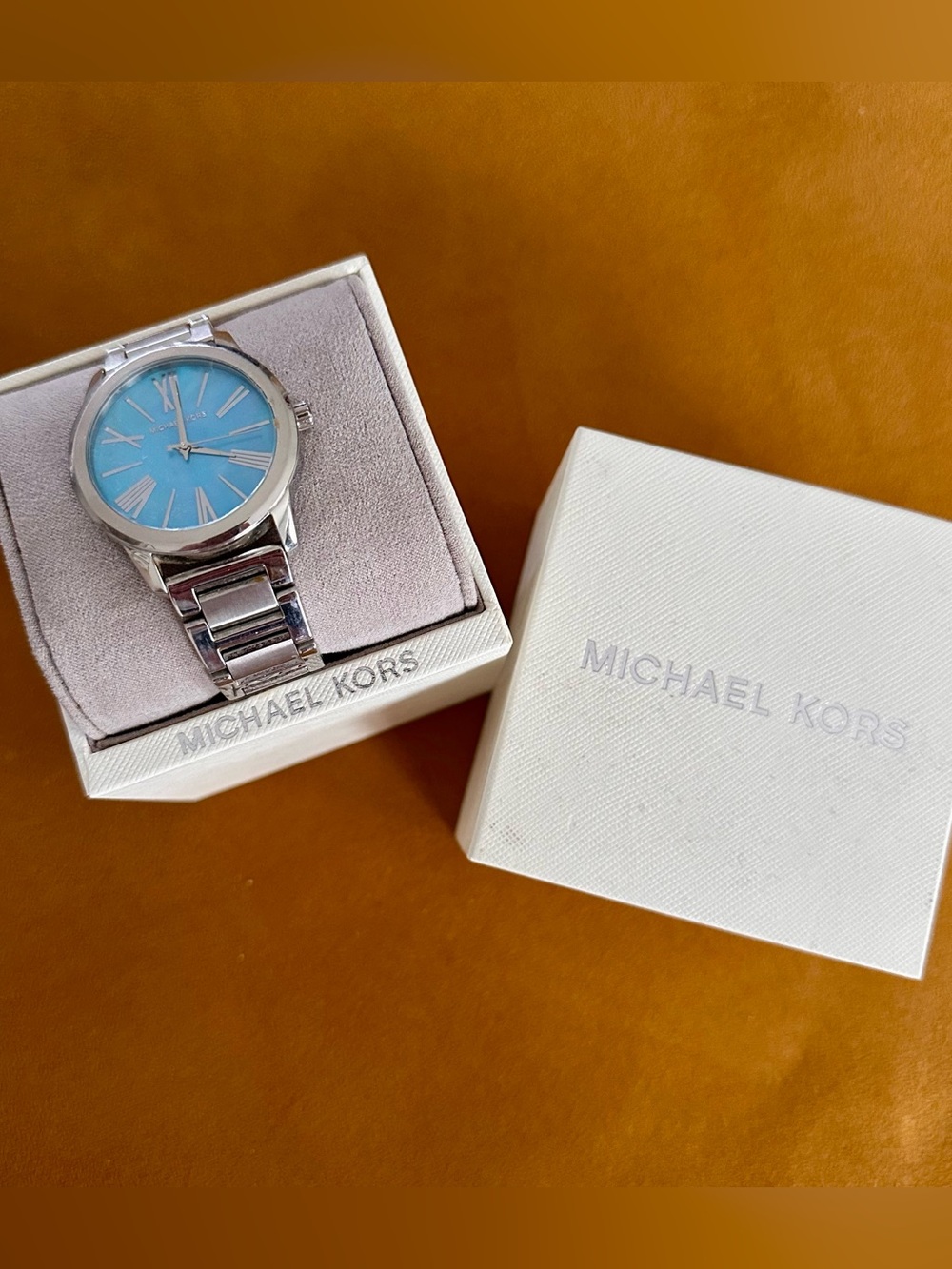 Michael Kors Men's Silver Watch with Blue Dial